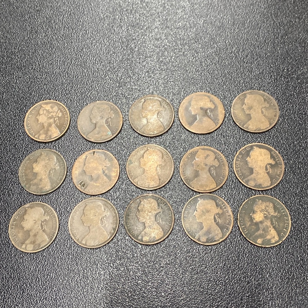 15 Queen Victoria One Penny Coins Great Britain